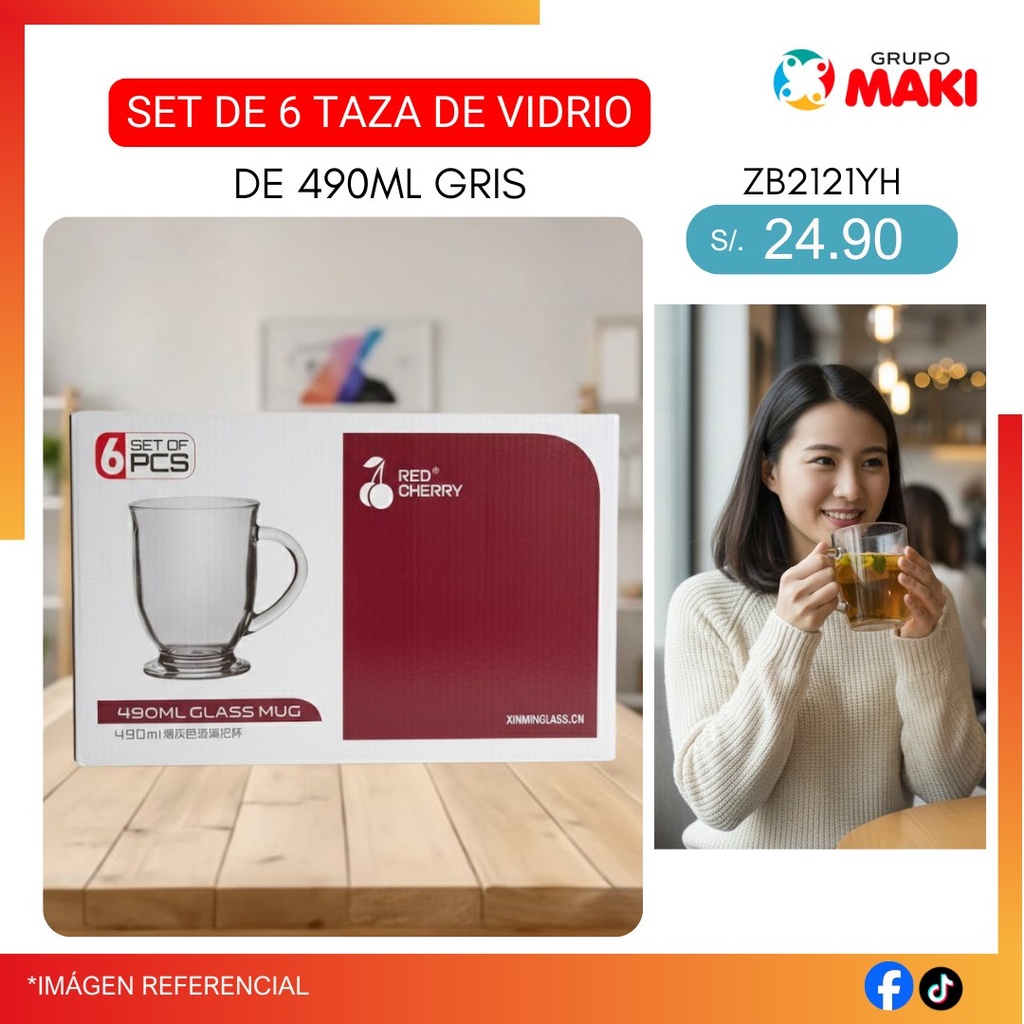 SET DE 6 TAZAS DE VIDRIO DE 490ML ZB2121YH 03/05