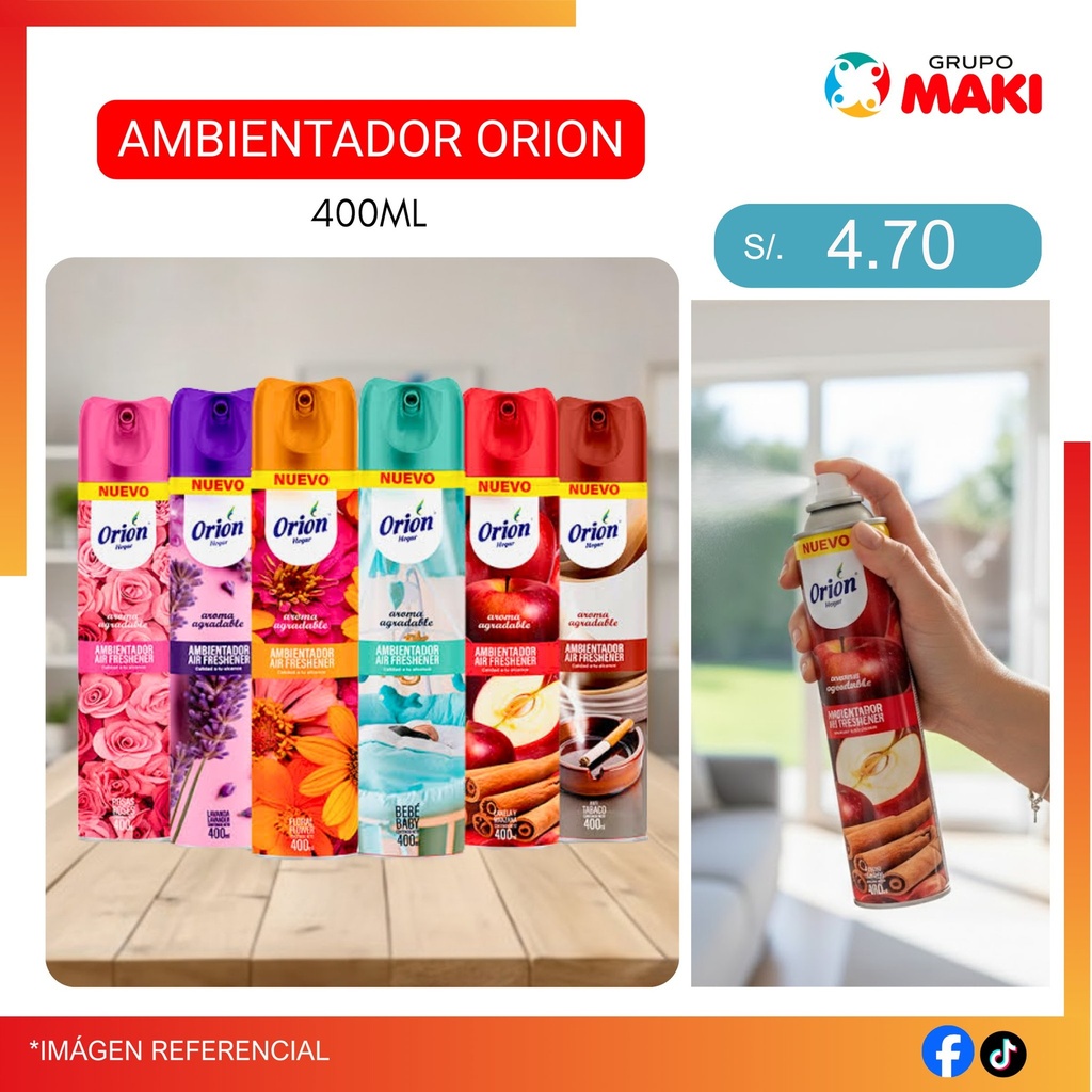 AMBIENTADOR ORION MANZANA Y CANELA 400ML 07/08