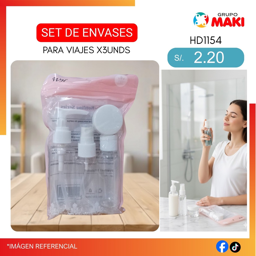SET DE ENVASES PARA VIAJE X 3UNI HD1054