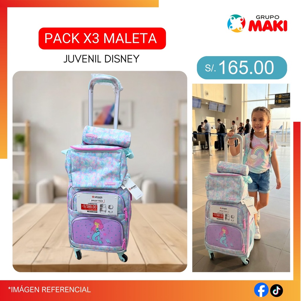 PACK X3 MALETA JUVENIL DISNEY