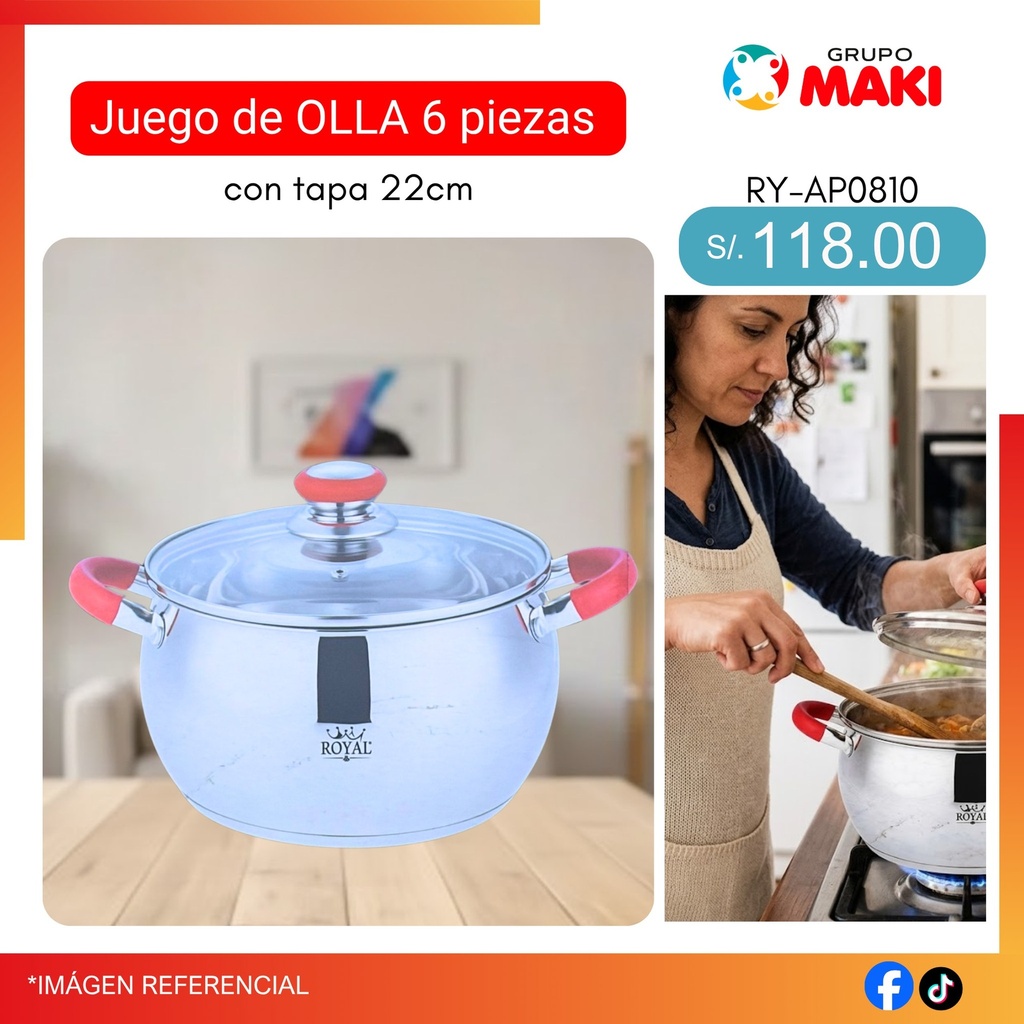 Juego de 6 ollas con tapa 18/20/22cm 28/04